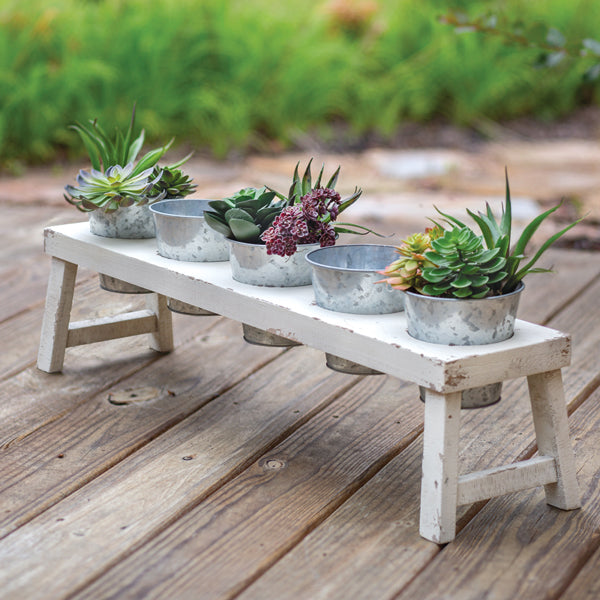 Wood Planter with 5 Metal Pots (Store Pick Up Only: Williamsport, PA)