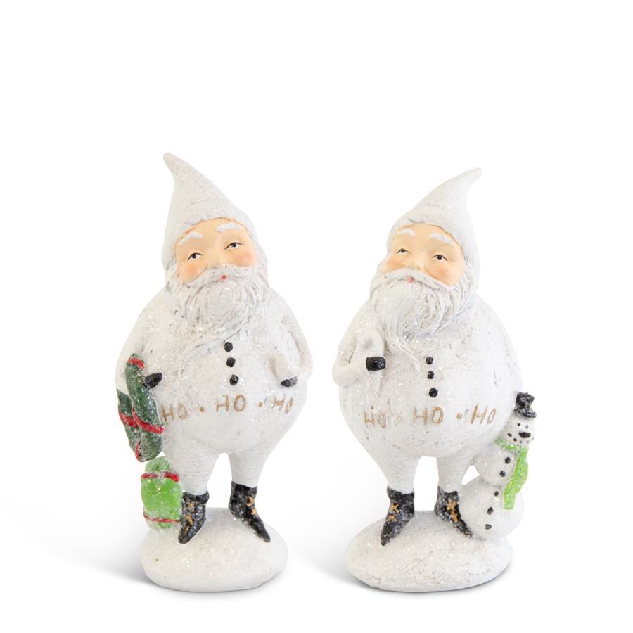 Assorted Glittered White Resin Santas