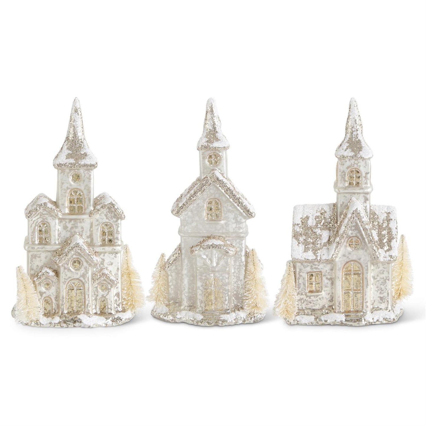 Glittered LED Silver Mercury Glass Houses With Timer