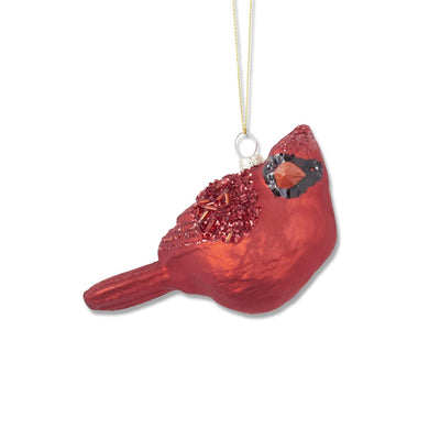 Red Glittered & Beaded Blown Glass Cardinal Ornament