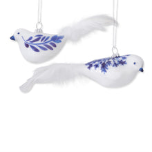 Load image into Gallery viewer, Assorted Blue &amp; White Glass Bird Ornaments With Feather Tails
