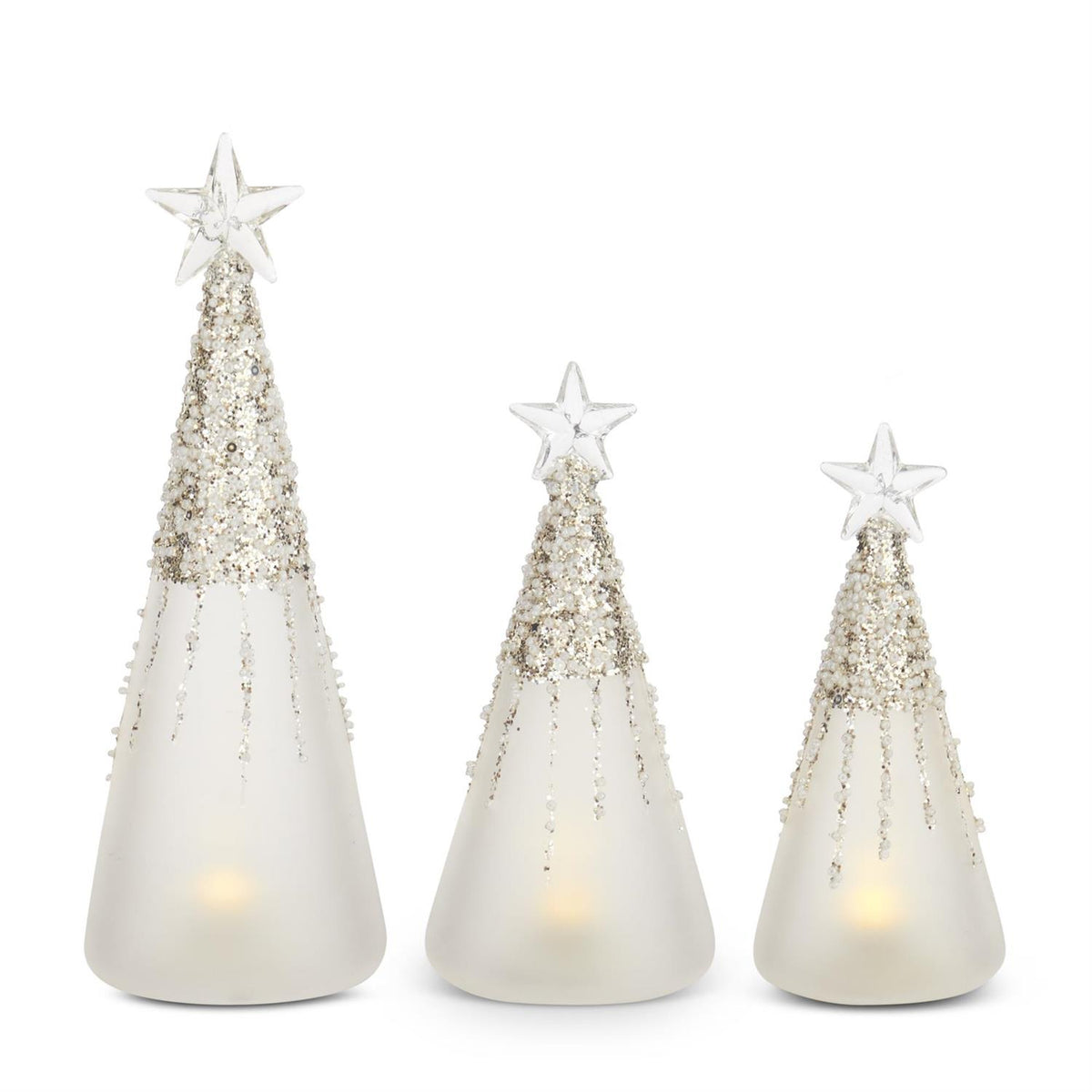 Frosted & Beaded Glass LED Trees With Timers