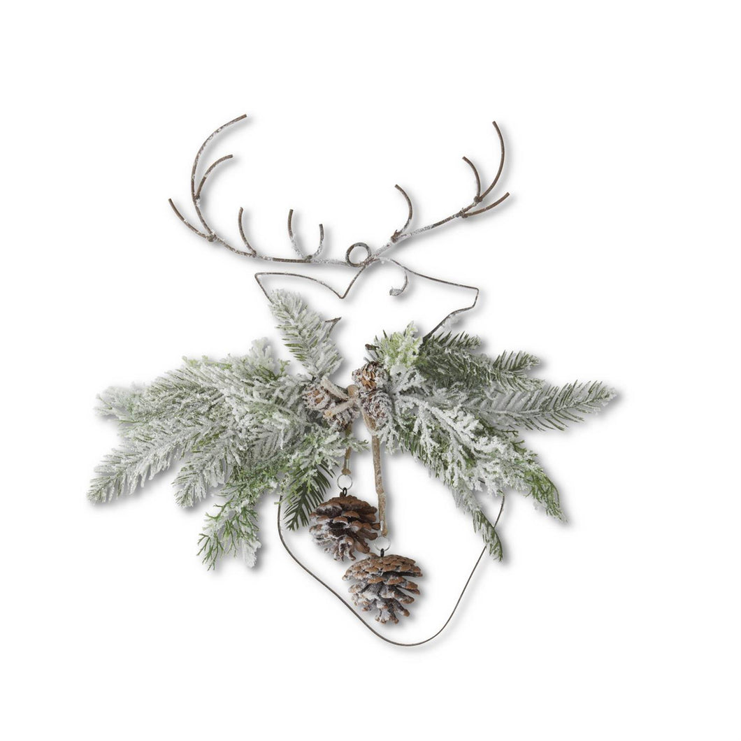 Metal Deer Bust Cutout Ornament With Glittered Pine