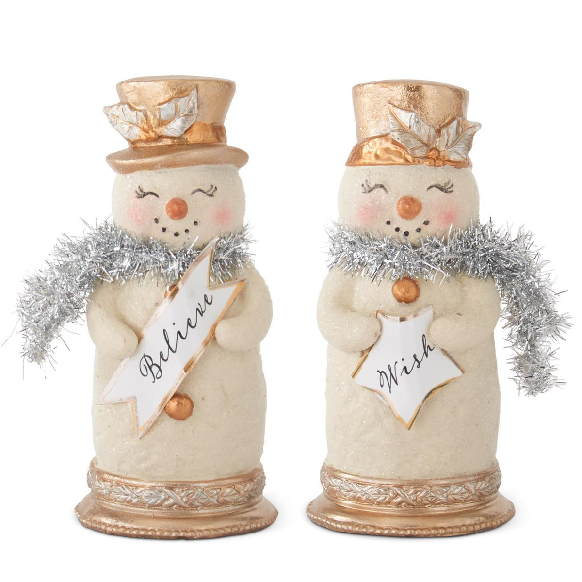 Snowman with Silver Tinsel Collar & Sign