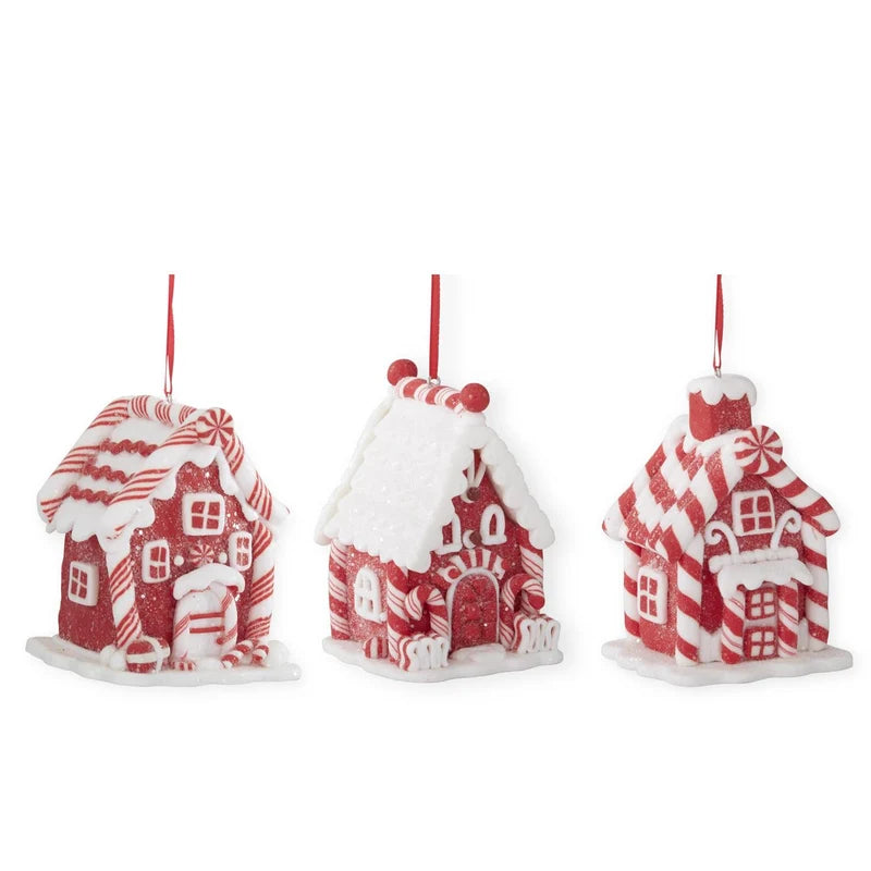 Red and White Handcrafted Clay Candy Cane House Ornaments- 3 Styles