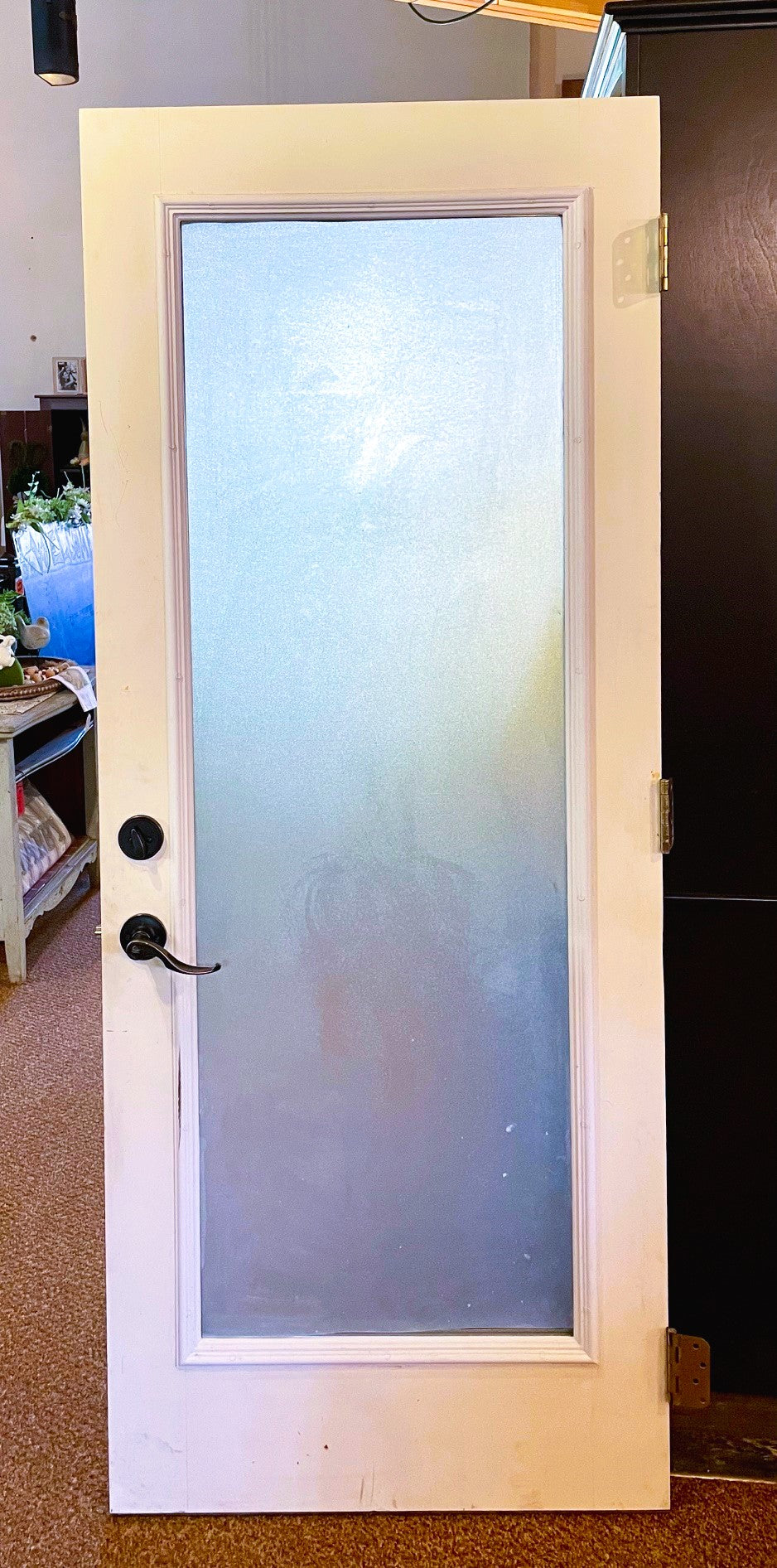 White Wooden Door with Full Frosted Glass Panel (Store Pick Up Only)