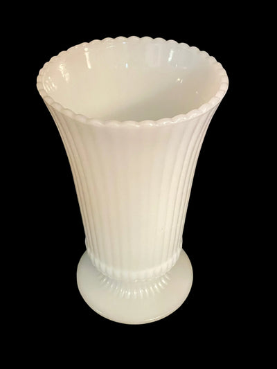 Vintage Ribbed Milk Glass Vase