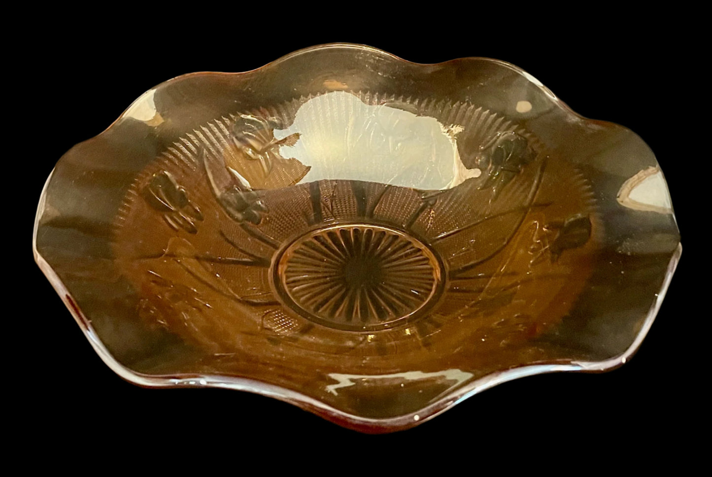 Jeanette Glass Iris & Herringbone Iridescent Bowl