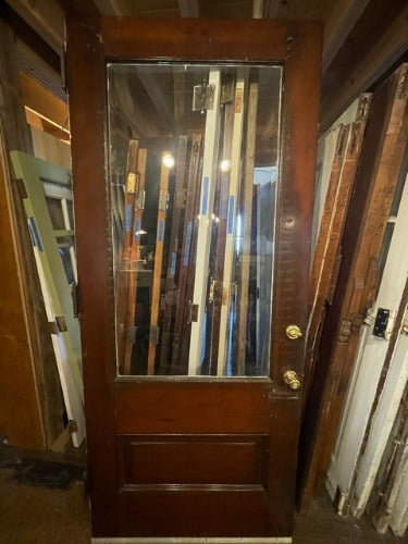 Tall Antique Oak Entry Door with 3/4 Glass View