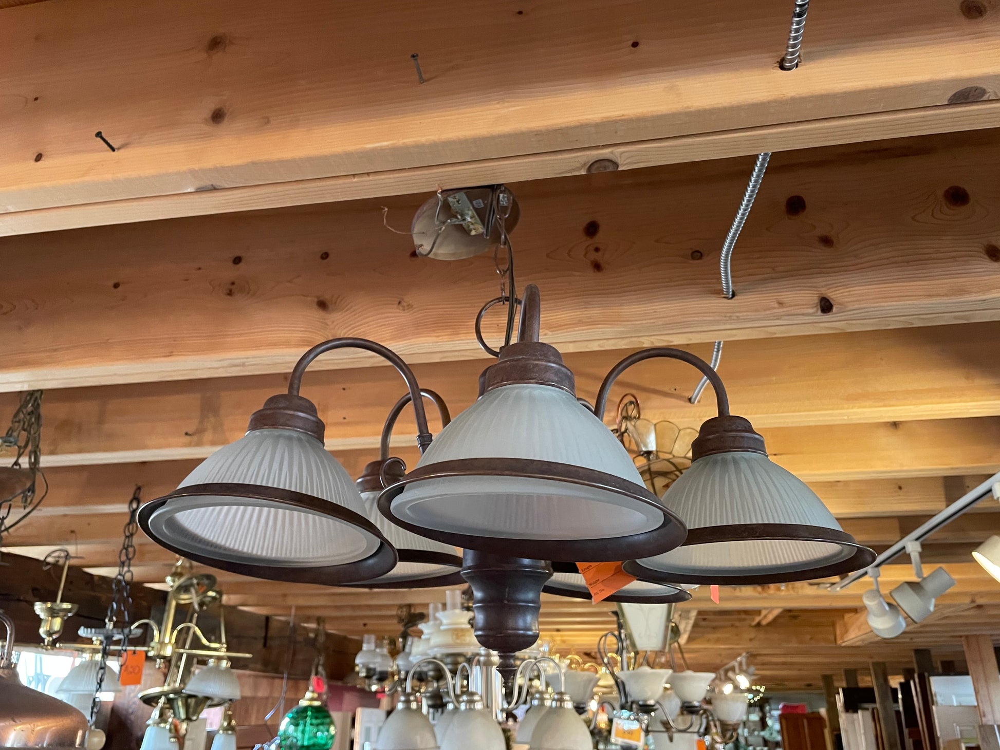 Vintage 5 Light Bronze Chandelier with Globes side