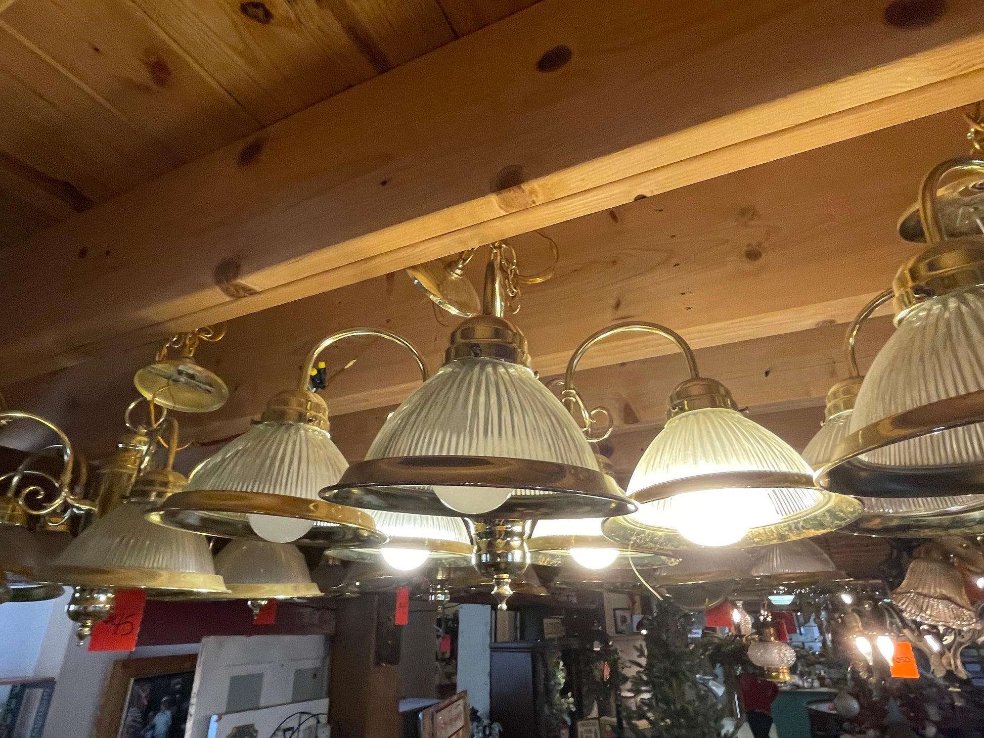 Vintage 5 Light Brass Chandelier with Globes