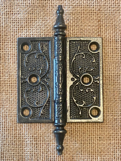 Antique Decorative Cast Iron Steeple Tip Door Hinge - 3½" x 3½"