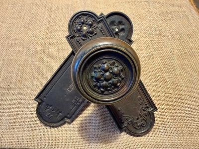 Antique Stamped Brass Sargent & Co Doorknob and Plate Set