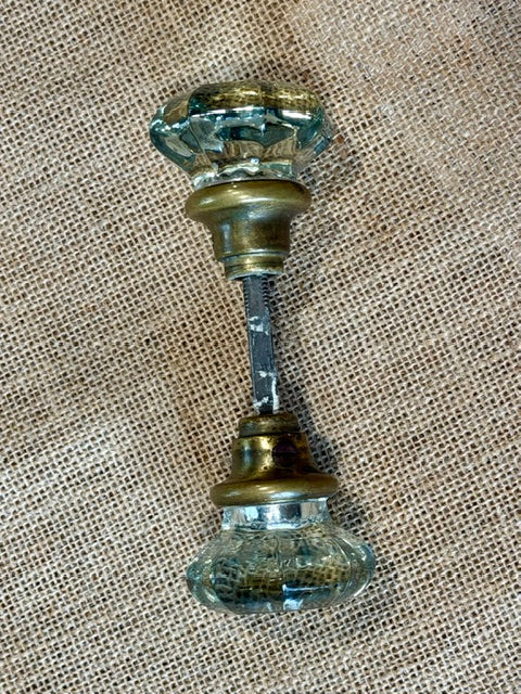 Antique 8 pt. Glass Door Knob Set with Brass Trim