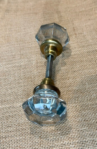Antique 8 pt. Glass Door Knob Set with Brass Trim