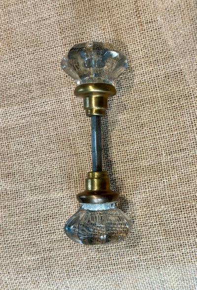 Antique 8 pt. Glass Door Knob Set with Brass Trim