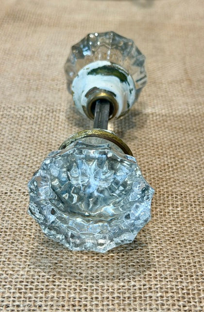 Antique 12 pt. Glass Door Knob Set with Brass Trim