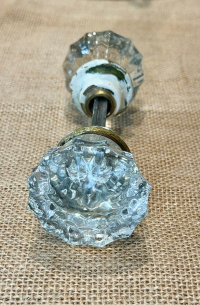 Antique 12 pt. Glass Door Knob Set with Brass Trim