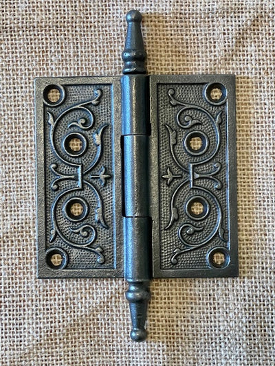 Antique Decorative Cast Iron Steeple Tip Door Hinge - 4" x 4"