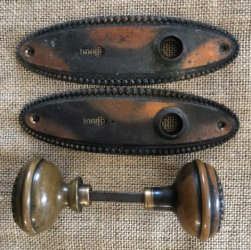 Antique Brass Doorknob Set with Backplates