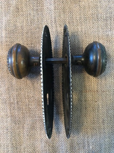 Antique Brass Doorknob Set with Backplates Assembled