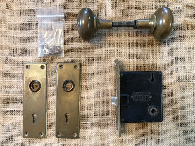 Antique Brass Doorknob Set with Sargent Mortise Lock