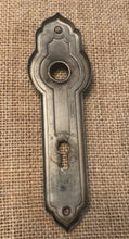 Load image into Gallery viewer, Antique Stamped Nickel Plated Brass Doorknob Plate - 1¾&quot; x 6&quot;
