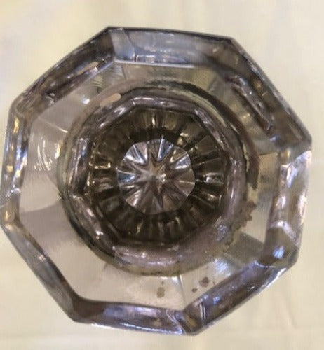 Antique Octagon Purple & Clear Glass Door Knob Set front