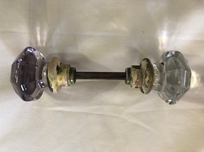 Antique Octagon Purple & Clear Glass Door Knob Set