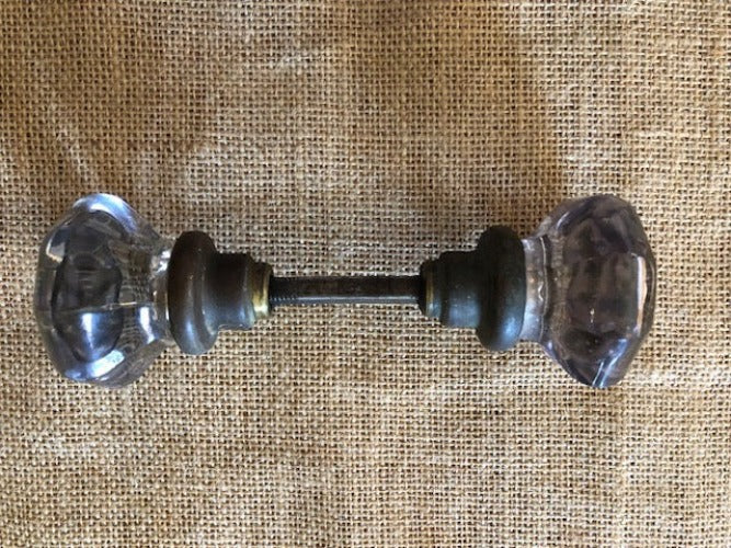 Antique Octagon Purple Glass Door Knob Set