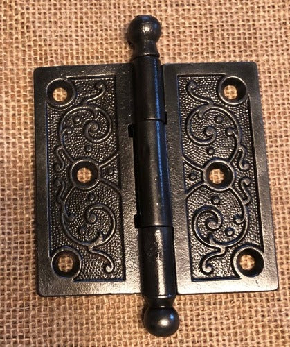 Antique Decorative Cast Iron Ball Tip Door Hinge - 3½" x 3½"