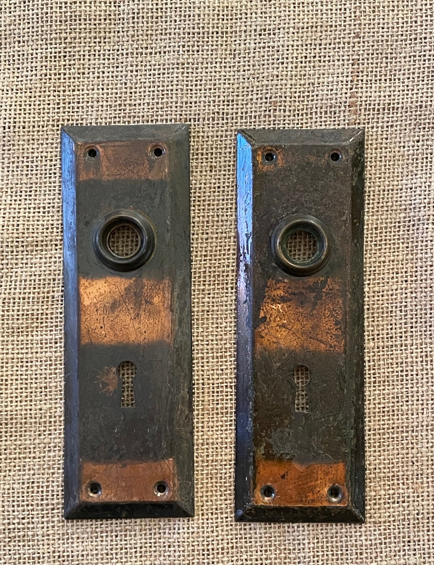 Antique Copper Flashed, Japanned Door Plate- 6⅞" x 2¼"