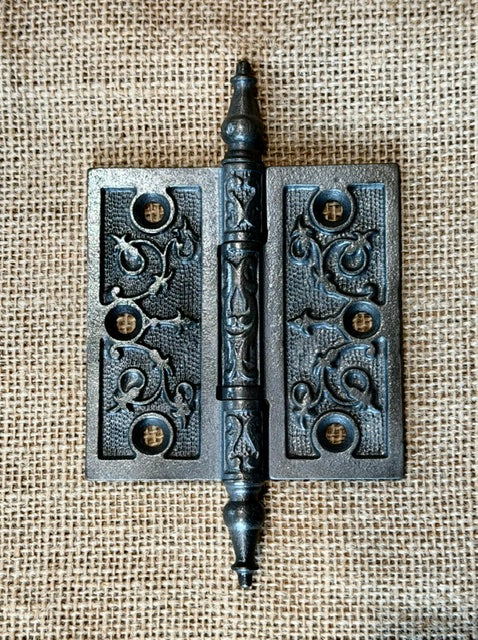 Antique Decorative Cast Iron Steeple Tip Door Hinge - 3½" x 3½"