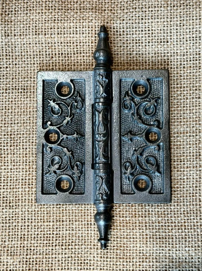 Antique Decorative Cast Iron Steeple Tip Door Hinge - 3½" x 3½"