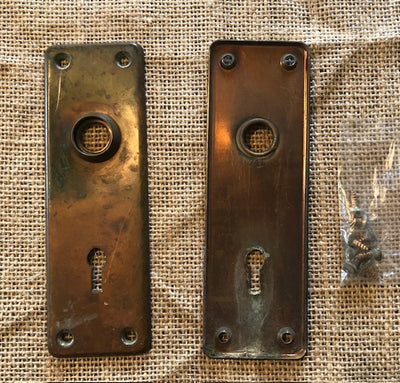 Antique Brass Doorknob Plate Set - 1⅞" x 5¾"