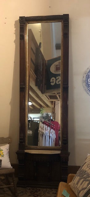 Victorian Carved Wood Mirror With Marble Shelf (store pick up only)