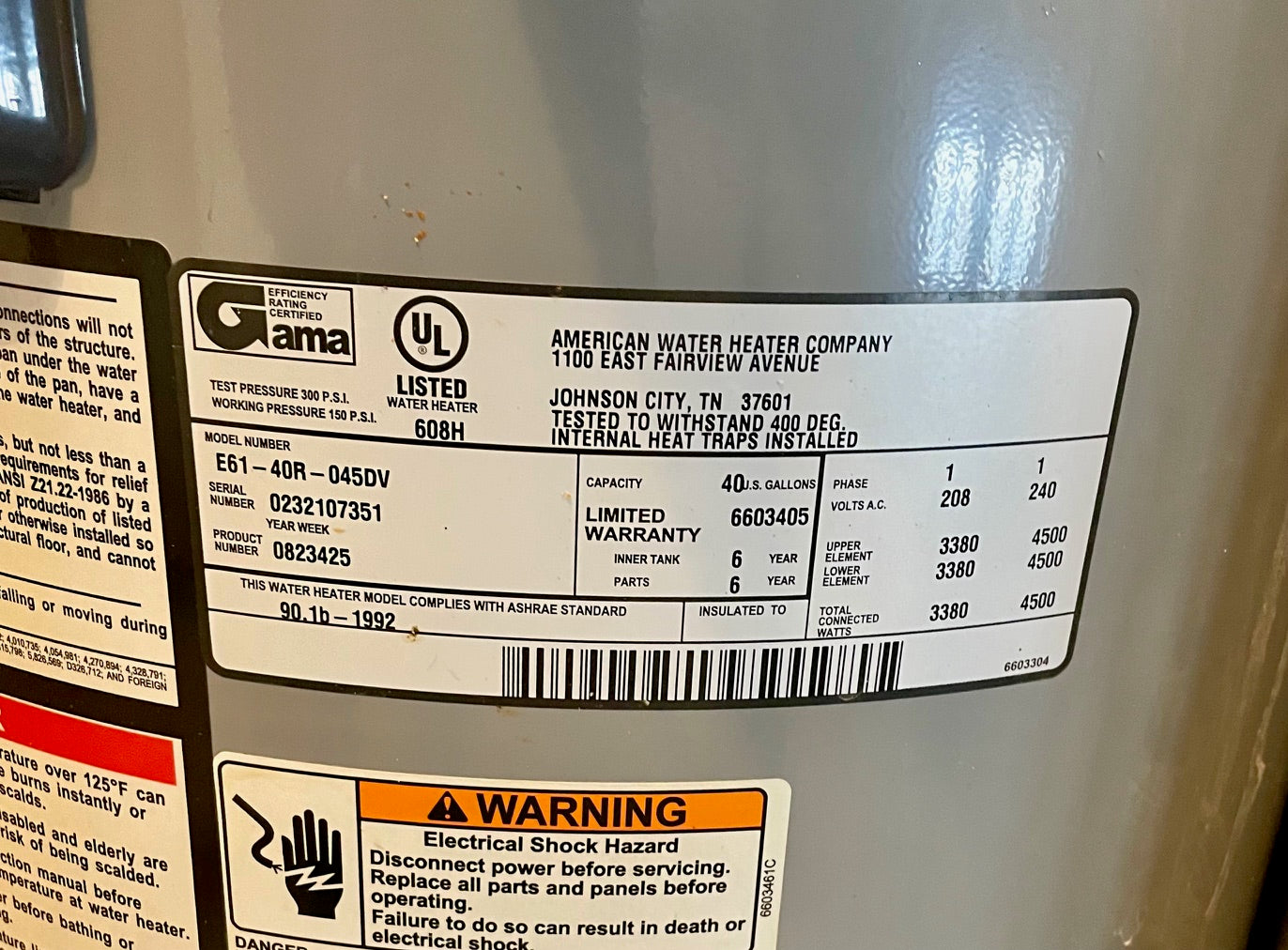 PROLine American Co. Electric Hot Water Heater (store pick up only)