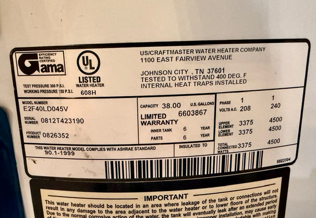 Whirlpool 38 Gallon Electric Hot Water Heater (Store Pick Up Only: Williamsport, PA)