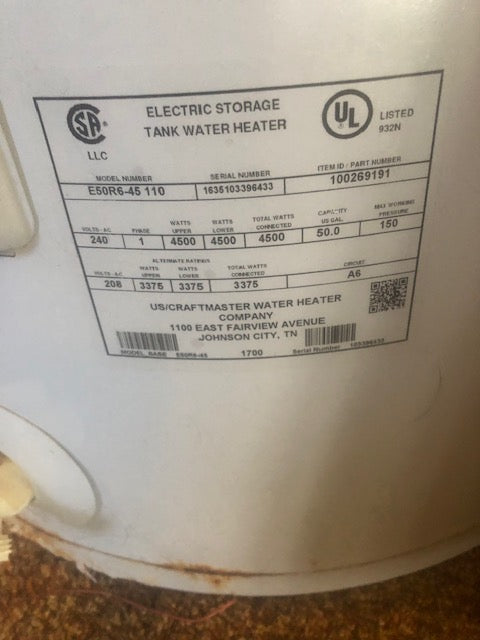 Whirlpool Electric Hot Water Heater (store pick up only)