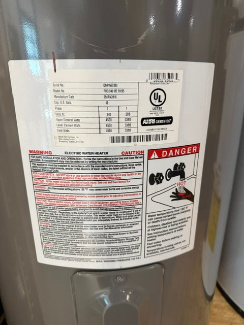 Rheem 40 Gallon Electric Hot Water Heater (Store Pick Up Only: Williamsport, PA)