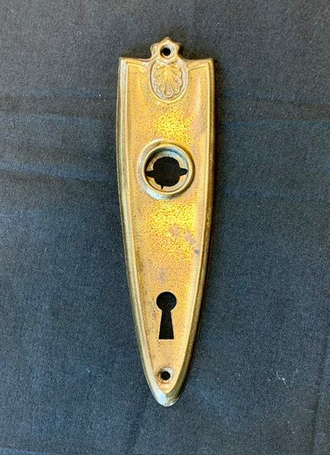 Antique Stamped Brass Plated Steel Doorknob Plate - 6"