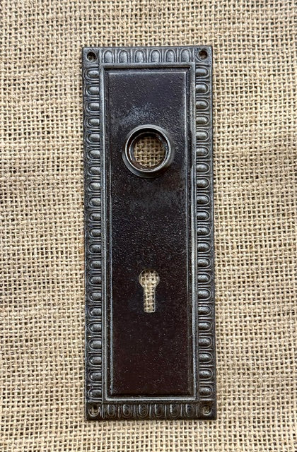 Antique Stamped Egg-and Dart Doorknob Plate with Escutcheon - 6½"