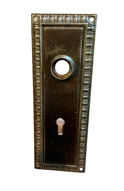 Antique Stamped Egg-and Dart Doorknob Plate with Escutcheon - 6½"