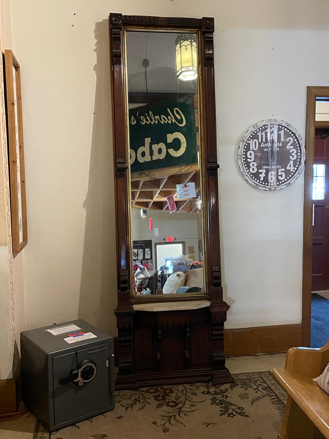 Victorian Carved Wood Mirror With Marble Shelf (store pick up only)