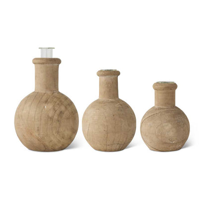 Pine Wood Bud Vases with Glass Inserts - 3 Sizes