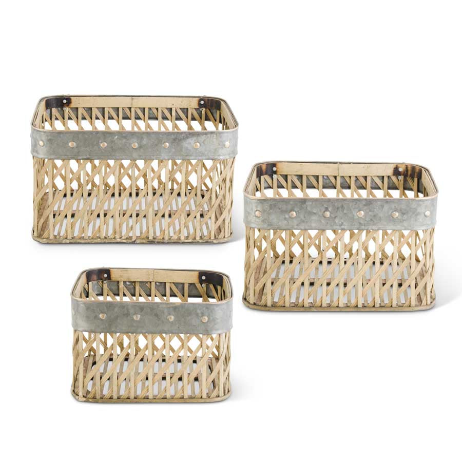 Woven Bamboo Wall Baskets With Metal Trim