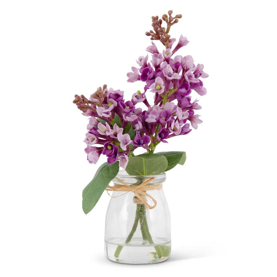 Purple Lilacs in Glass Vase