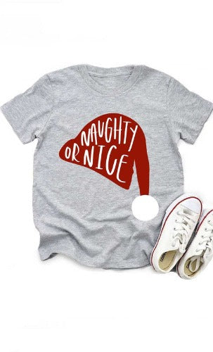 Naughty or Nice Santa Hat Kids Graphic Tee