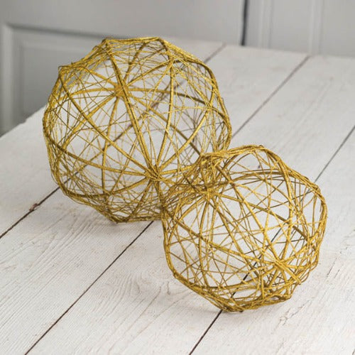 Set of Two Gold Glitter Ball Ornaments