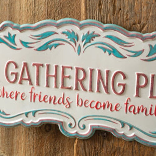 Our Gathering Place Metal Wall Sign close up